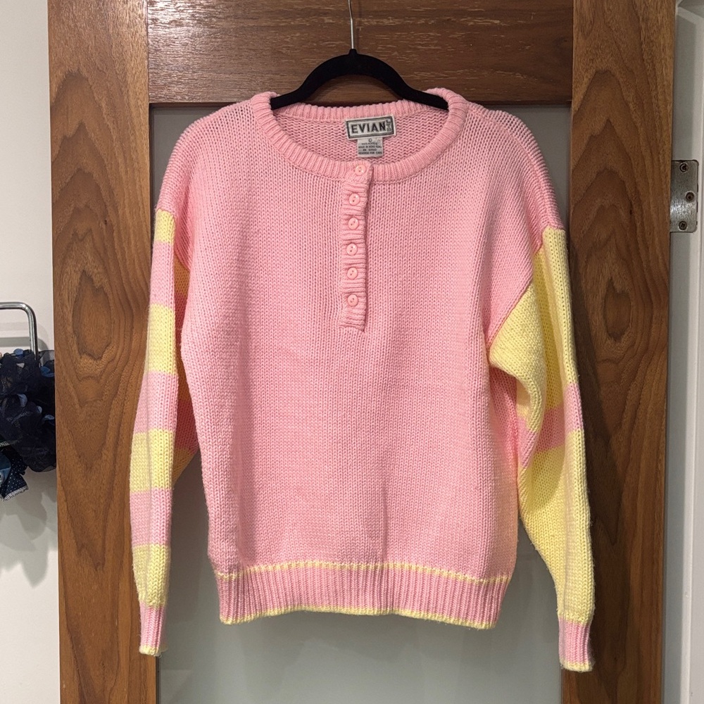 Vintage Pastel Pink Yellow Buttondown Knit Sweater